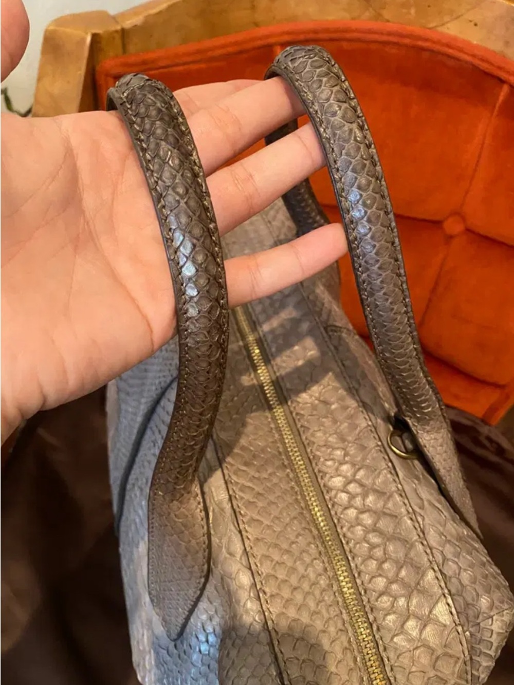 TOD'S Silver-Gray Python Leather Tote - Picture 4 of 10